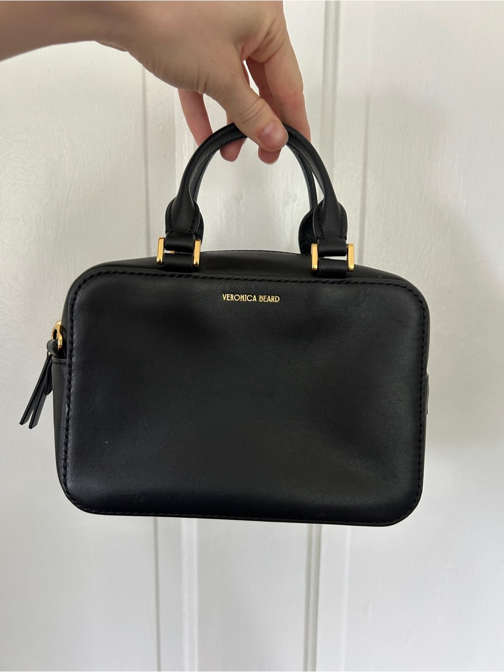 VERONICA BEARD Black Leather Top-Handle Mini Hand Bag